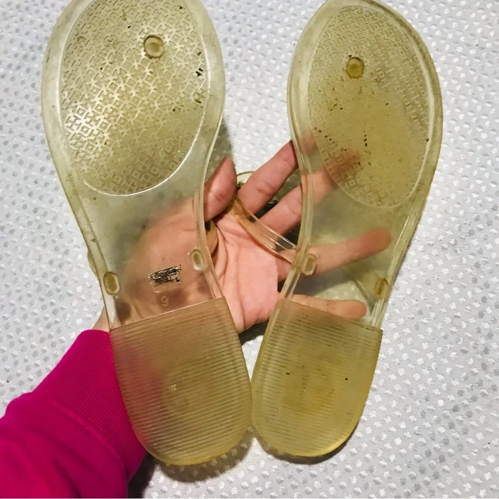 TORY BURCH clear jelly sandals white logo SIZE 9 womens